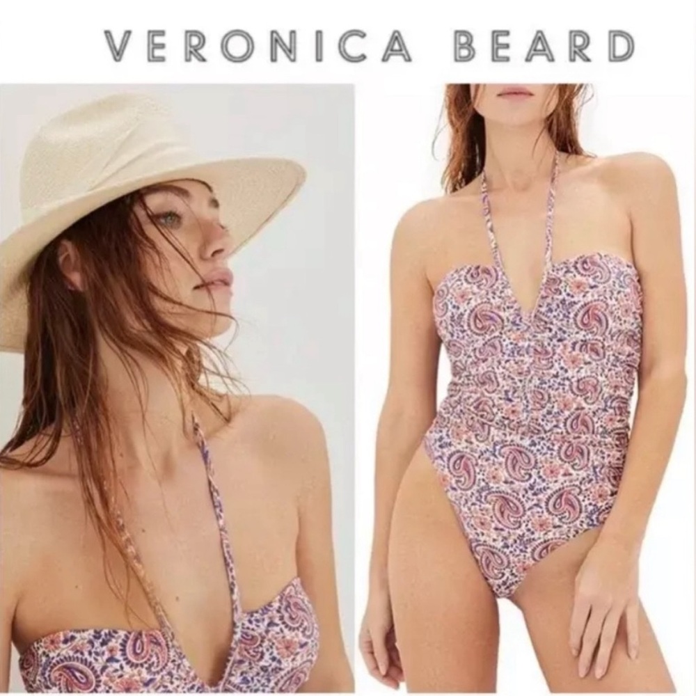 Veronica Beard Hazina Paisley Ruched One-Piece Swimsuit, Small, BNWT